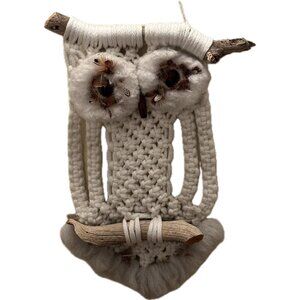 VTG Macrame Owl Wall Hanging Feathered Eyes Large 33" x 15" 1970s Boho Retro MCM